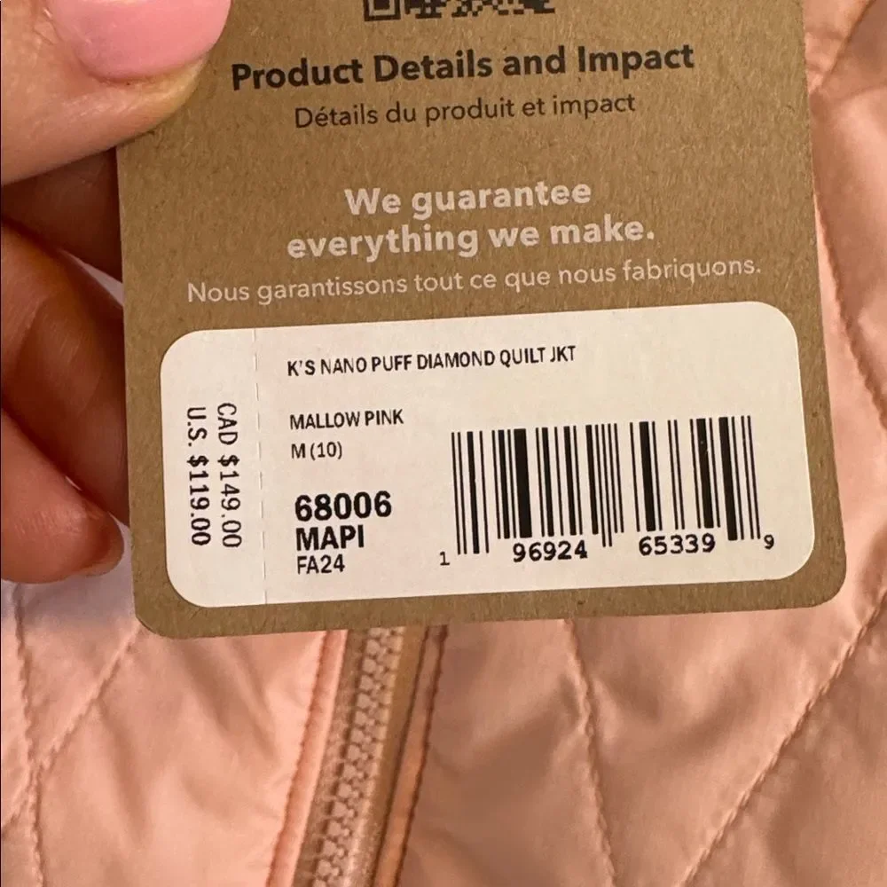 Patagonia Light Pink Quilted Nano Jacket for girls with Logo